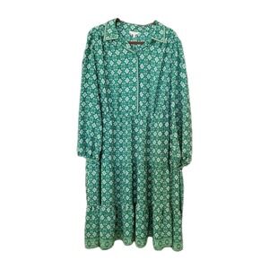 NWT Max Studio Green Geometric Print‎ Women's MIDI Dress Size 2X Boho Chic